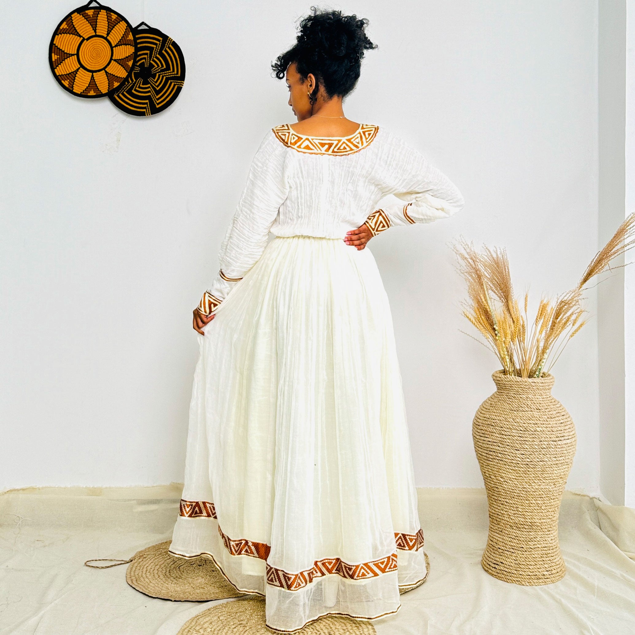 Ethiopian Dress| Simple Gold Habesha Kemis | Traditional Ethiopian Dress | 100% Handcrafted Habesha Dress Hab90