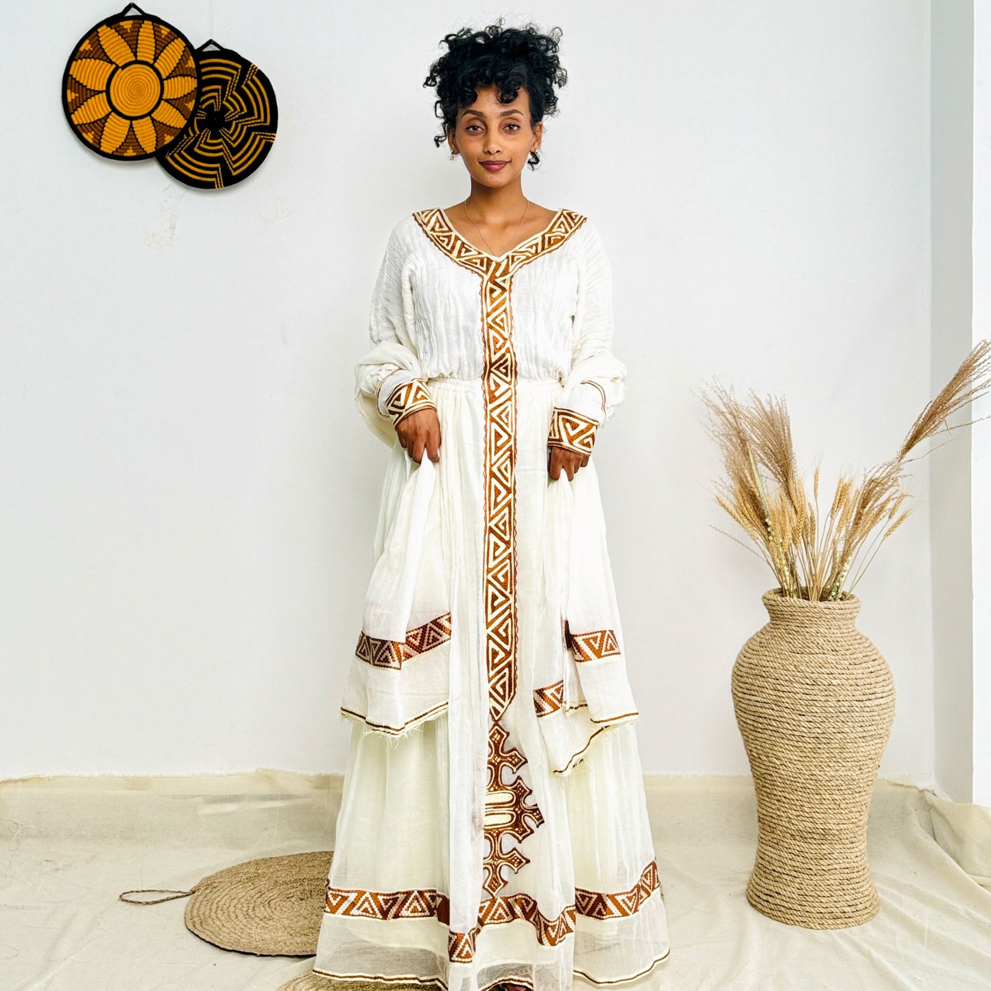 Ethiopian Dress| Simple Gold Habesha Kemis | Traditional Ethiopian Dress | 100% Handcrafted Habesha Dress Hab90