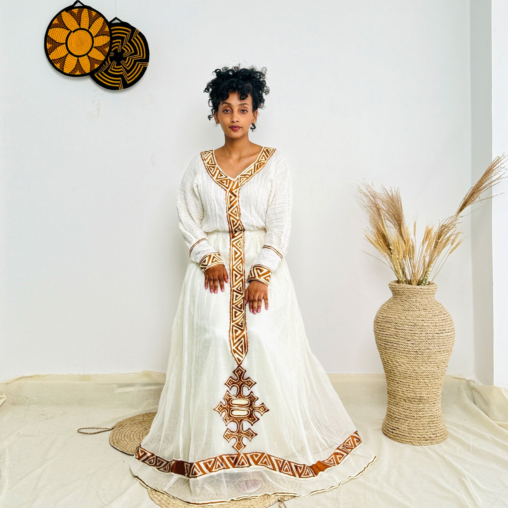 simple ethiopian dress design Simple Red & White Ethiopian Dress