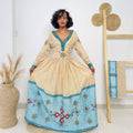 Teal Blue & Beige Embroidered Habesha Kemis | Handwoven Ethiopian Dress | Elegant Long Sleeve Traditional Dress Hab218