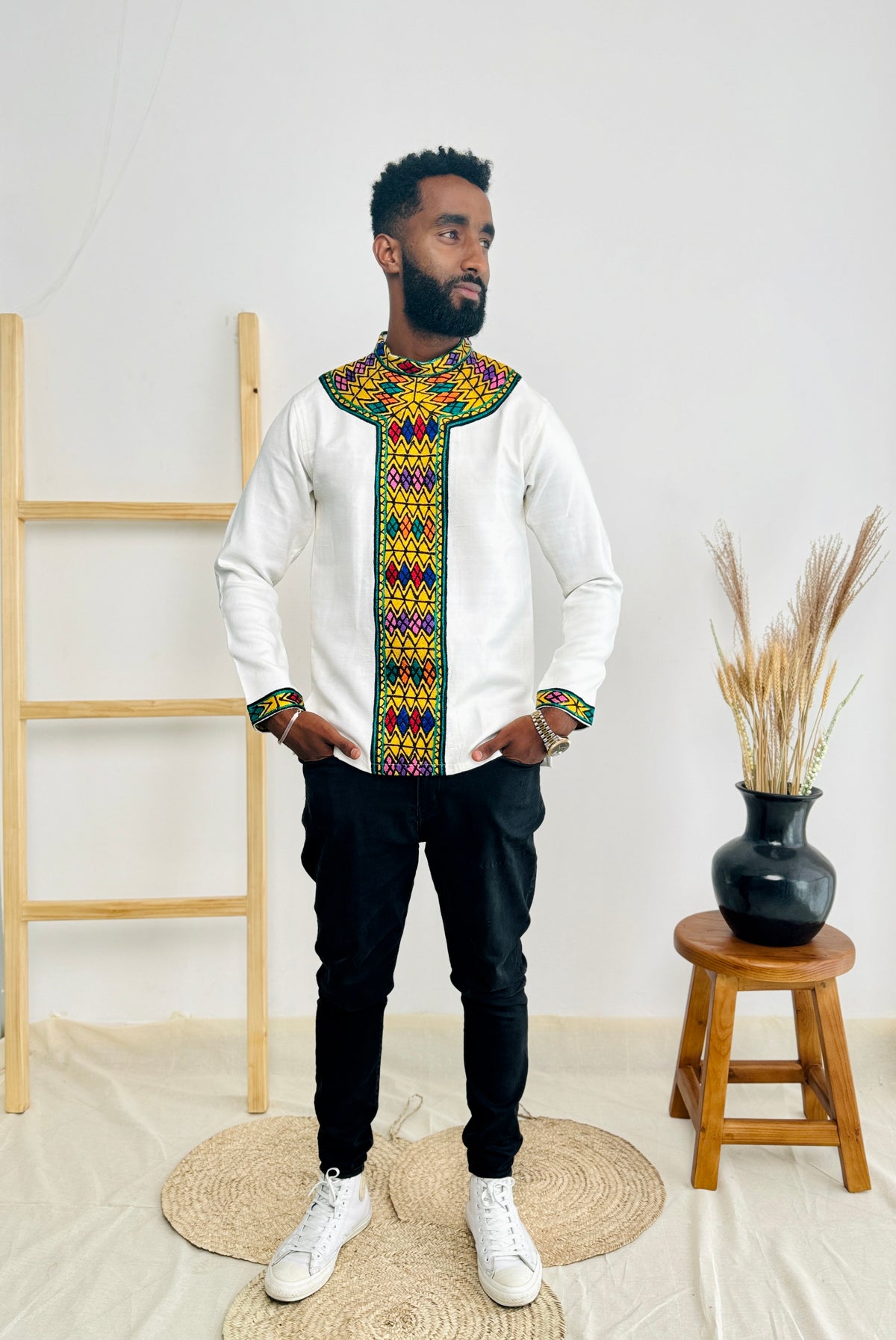 Men's Habesha Shirt | Elegant Golden Design | Perfect for Any Occasion | Handmade Craftsmanship Hab67