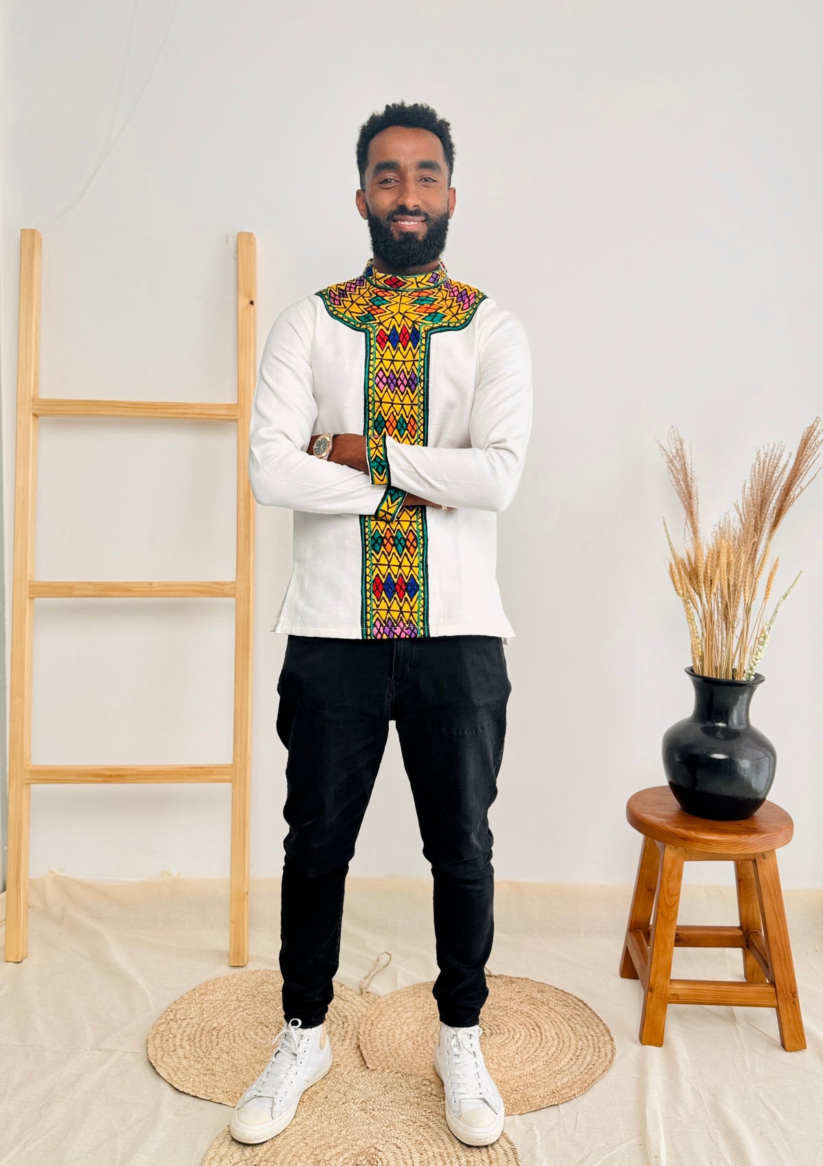 Men's Habesha Shirt | Elegant Golden Design | Perfect for Any Occasion | Handmade Craftsmanship Hab67