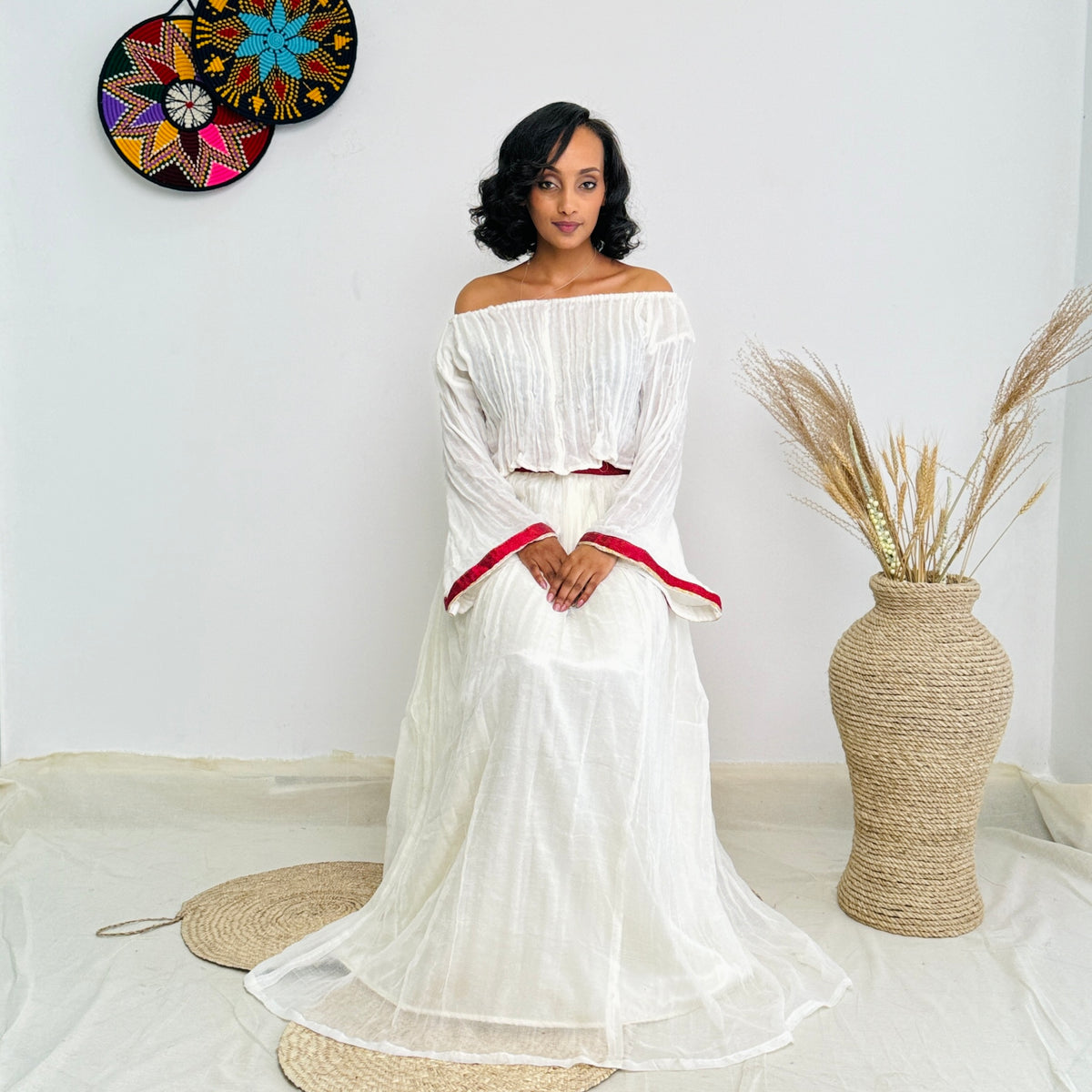 Red Habesha Dress Simple Design for Everyday Wear Hab13