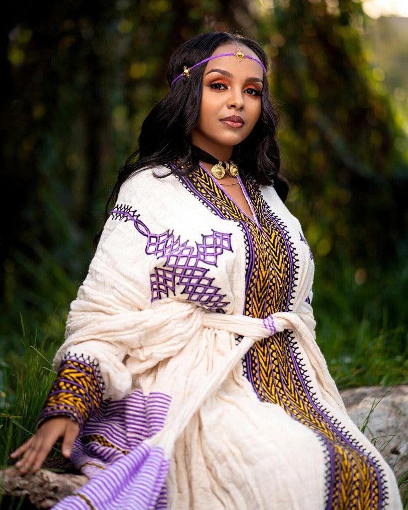 SERKE HANDWOVEN HABESHA KEMIS | VIBRANT HABESHA DRESS | ETHIOPIAN CLOTHING FOR EVENT