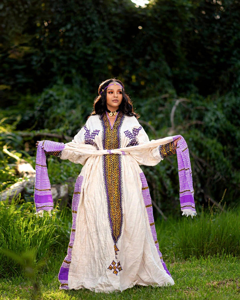 SERKE HANDWOVEN HABESHA KEMIS | VIBRANT HABESHA DRESS | ETHIOPIAN CLOTHING FOR EVENT