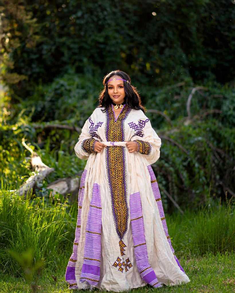 SERKE HANDWOVEN HABESHA KEMIS | VIBRANT HABESHA DRESS | ETHIOPIAN CLOTHING FOR EVENT
