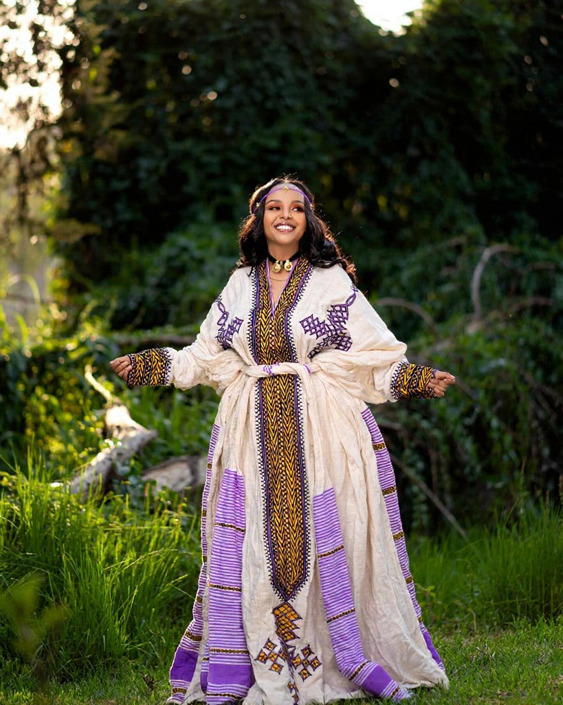 SERKE HANDWOVEN HABESHA KEMIS | VIBRANT HABESHA DRESS | ETHIOPIAN CLOTHING FOR EVENT