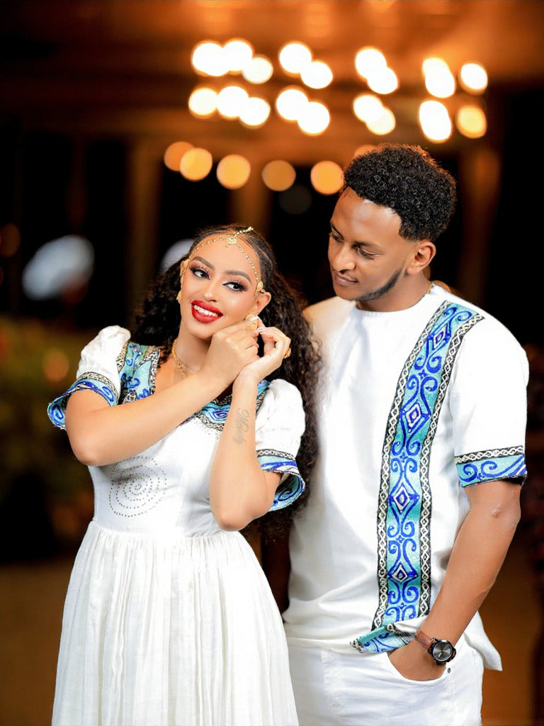 MULUMEBET MATCHING ETHIOPIAN CLOTHING | MEN'S SHIRT AND WOMEN'S ATTIRE | CULTURAL ETHIOPIAN COUPLE WEAR