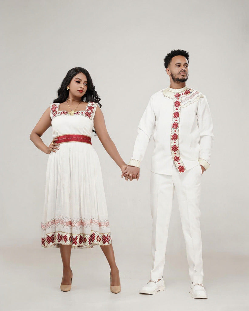 ADDISALEM MATCHING COUPLE OUTFIT | ETHIOPIAN TRADITIONAL COUPLE CLOTHING SET | MATCHING WEAR