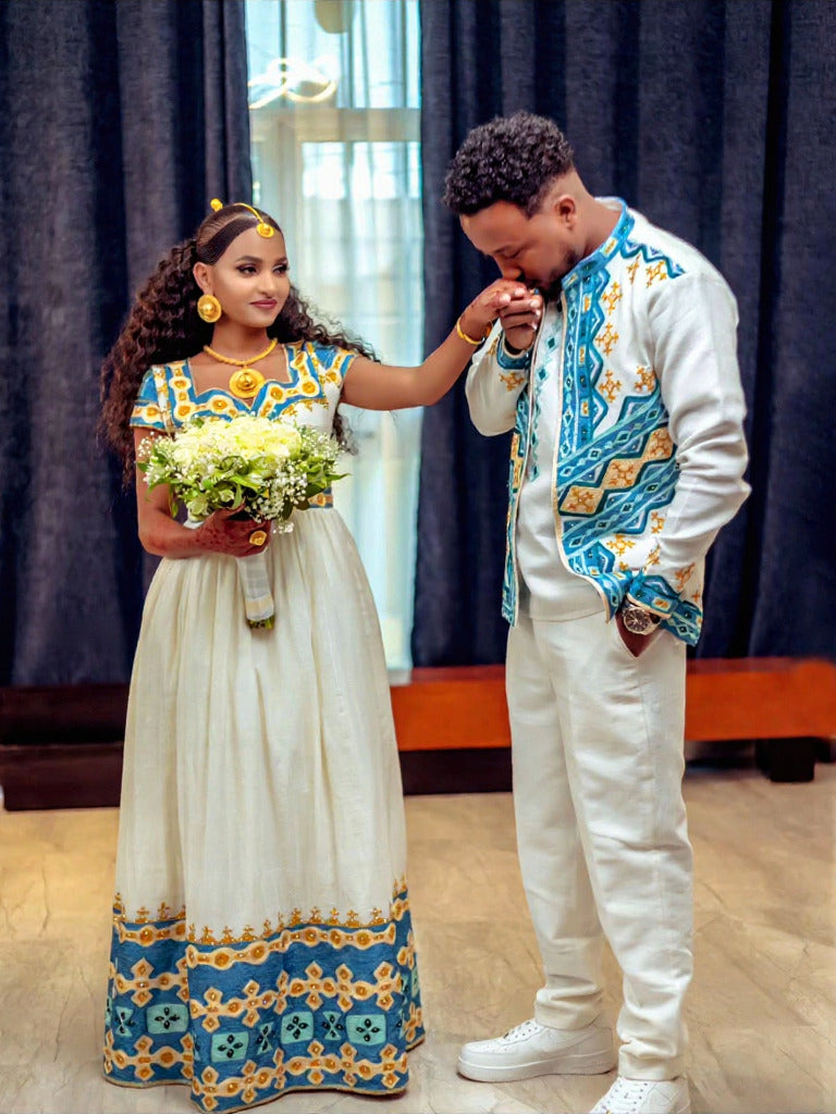 BANCHI HABESHA DRESS FOR WOMEN AND FULL MAN'S OUTFIT | COUPLE WEAR FOR EVENT | CULTURAL CLOTHING SET