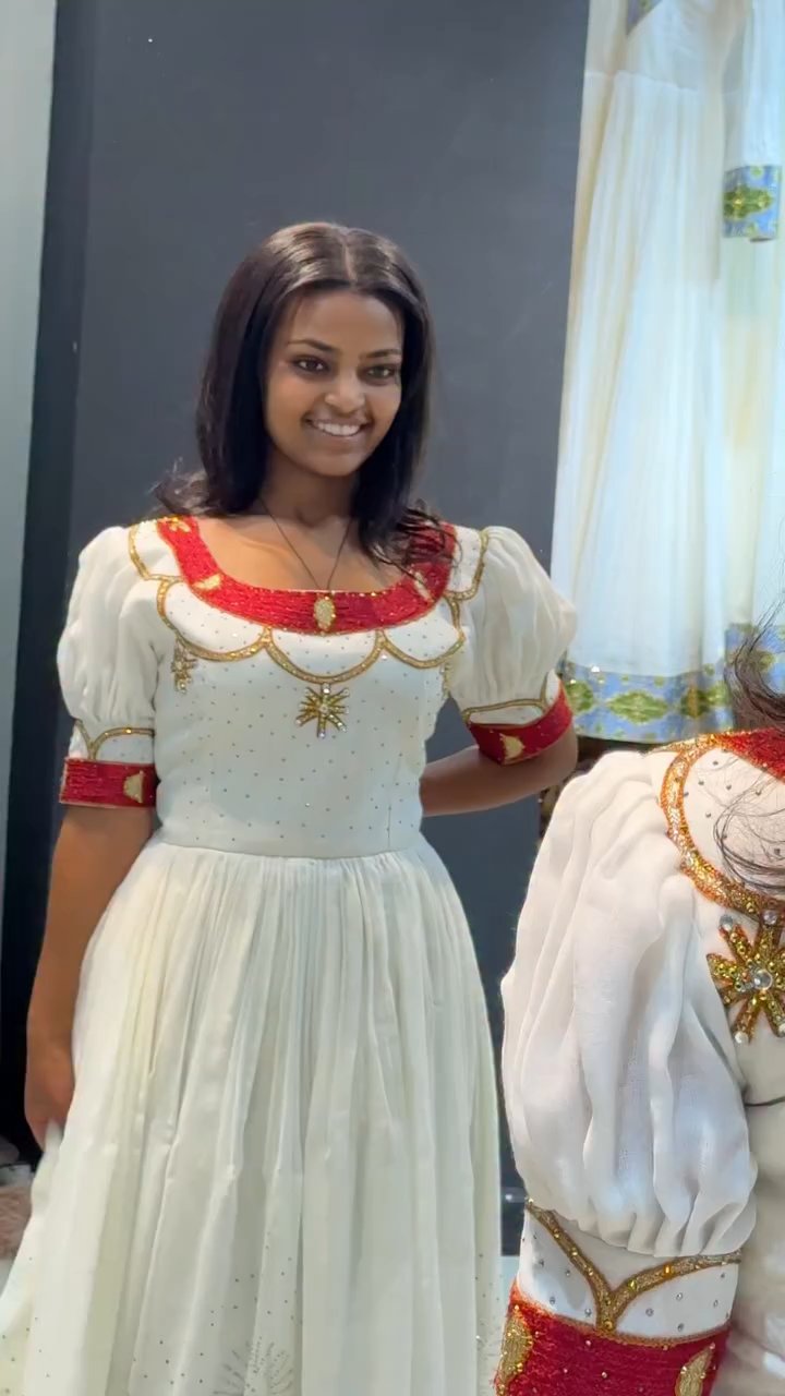YENEWERK RED HABESHA DRESS | BEAUTIFUL HABESHA KEMIS | TRADITIONAL ETHIOPIAN DRESS HERITAGE