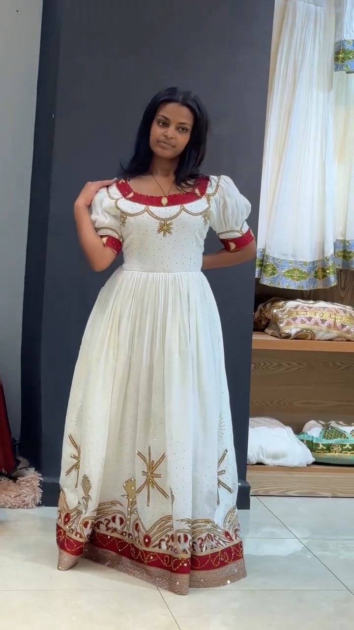 YENEWERK RED HABESHA DRESS | BEAUTIFUL HABESHA KEMIS | TRADITIONAL ETHIOPIAN DRESS HERITAGE