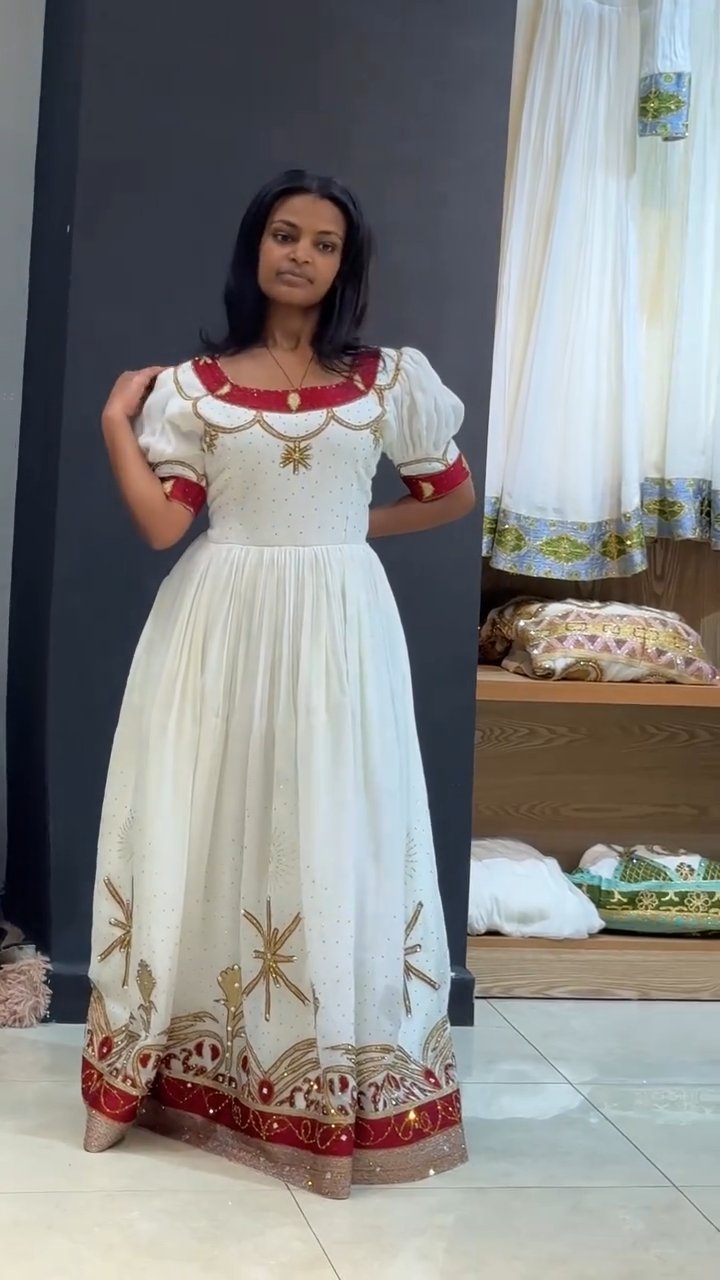 YENEWERK RED HABESHA DRESS | BEAUTIFUL HABESHA KEMIS | TRADITIONAL ETHIOPIAN DRESS HERITAGE