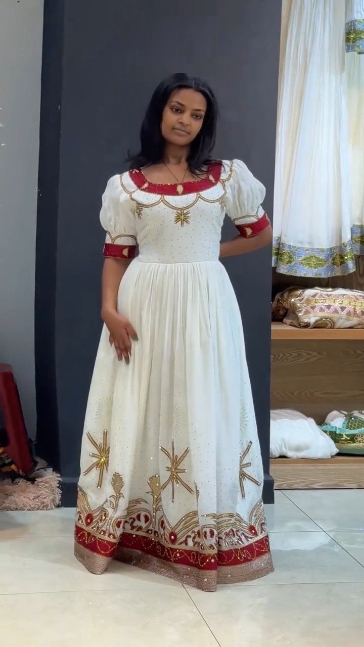 YENEWERK RED HABESHA DRESS | BEAUTIFUL HABESHA KEMIS | TRADITIONAL ETHIOPIAN DRESS HERITAGE