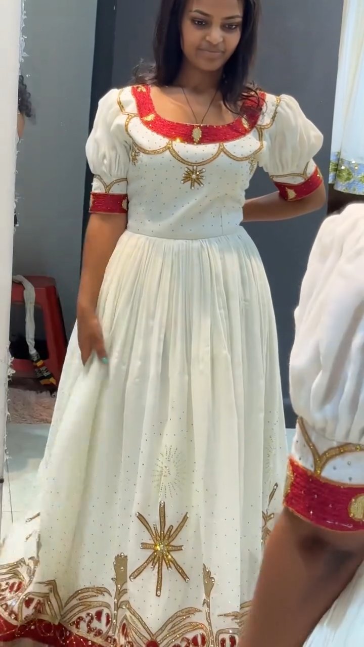 YENEWERK RED HABESHA DRESS | BEAUTIFUL HABESHA KEMIS | TRADITIONAL ETHIOPIAN DRESS HERITAGE