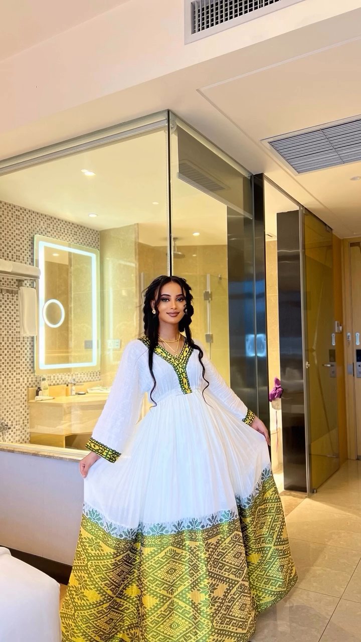 DEMEKU HANDWOVEN ATTIRE ETHIOPIAN TRADITIONAL DRESS | CULTURAL DETAIL HABESHA KEMIS | FESTIVE HABESHA DRESS