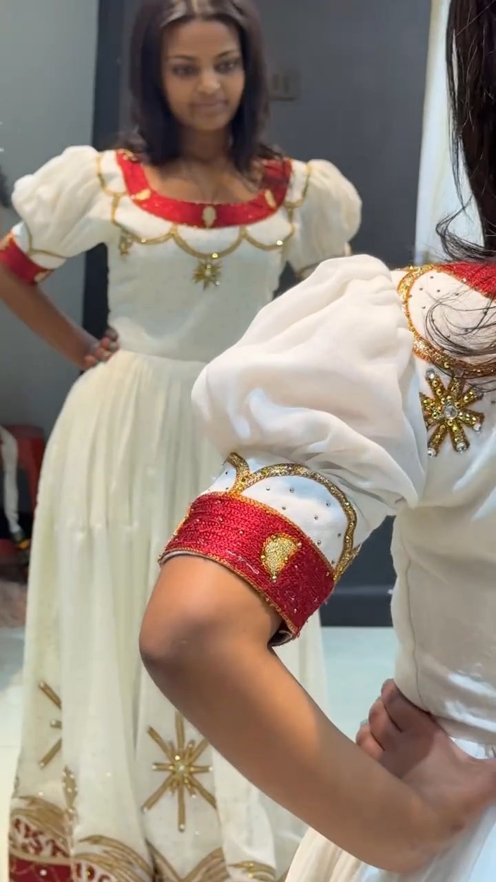 YENEWERK RED HABESHA DRESS | BEAUTIFUL HABESHA KEMIS | TRADITIONAL ETHIOPIAN DRESS HERITAGE