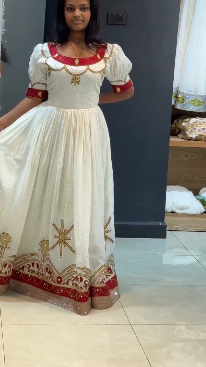 YENEWERK RED HABESHA DRESS | BEAUTIFUL HABESHA KEMIS | TRADITIONAL ETHIOPIAN DRESS HERITAGE