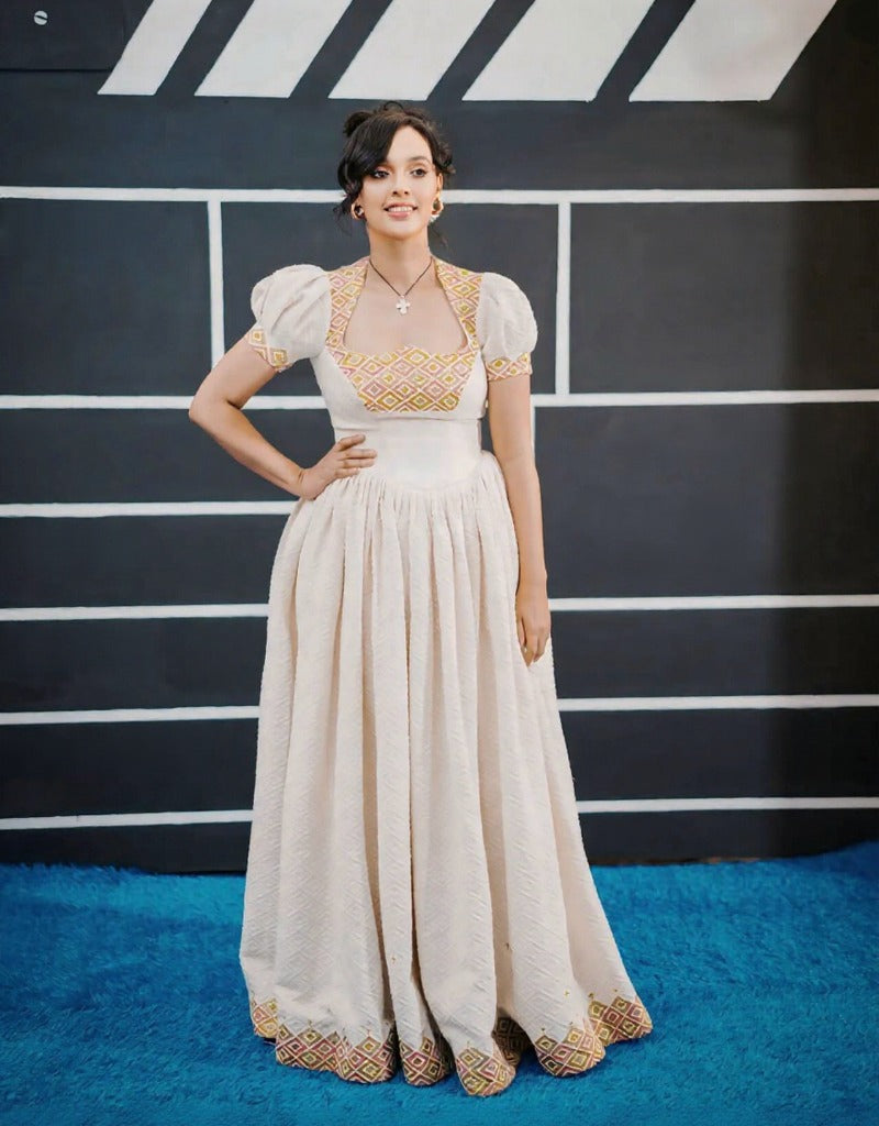 ZEMENAY SHORT SLEEVE HABESHA DRESS | ETHIOPIAN CLOTHING | HANDCRAFTED HABESHA KEMIS