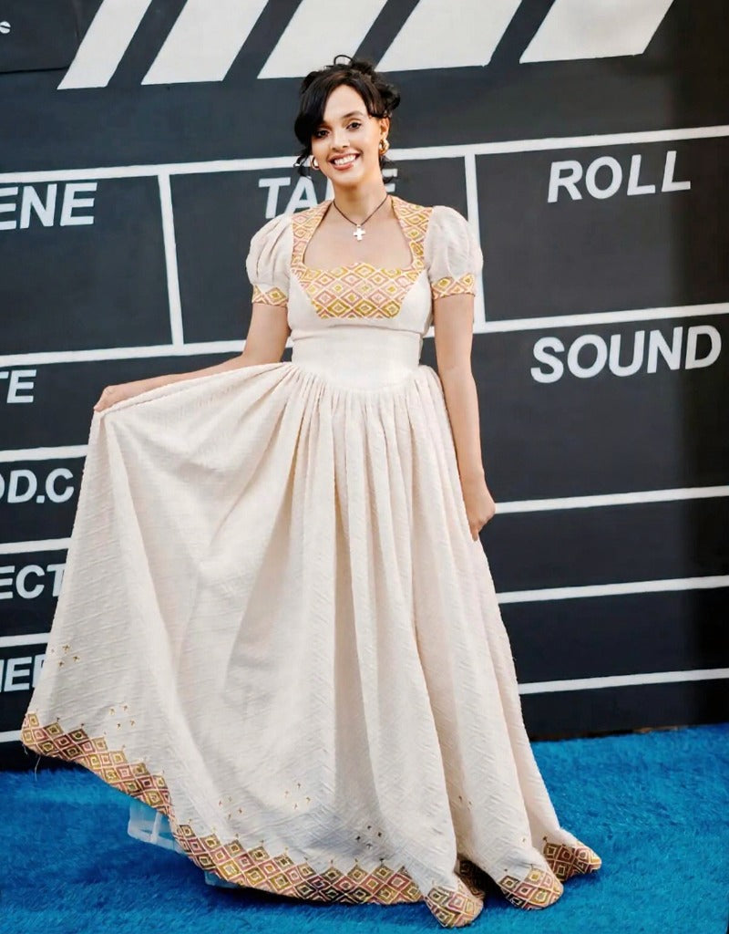  TRADITIONAL ETHIOPIAN DRESS CREATED WITH SIGNATURE EAST AFRICAN CRAFTSMANSHIP