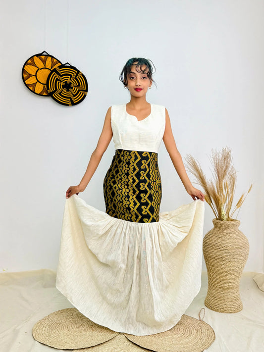 Handwoven Ethiopian Habesha Kemis | Elegant Traditional Dress with Geometric Tibeb Embroidery | Timeless & Graceful Hab135