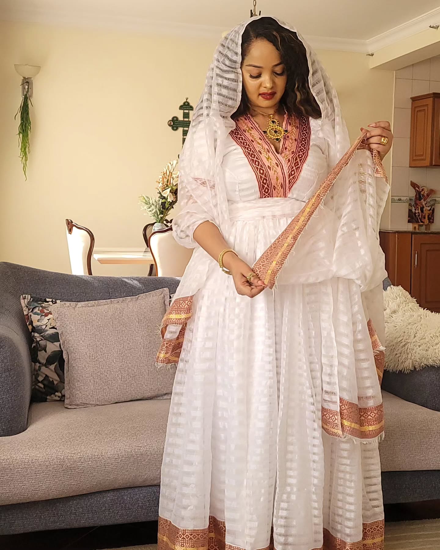 NANI VIBRANT HABESHA KEMIS | TRADITIONAL ETHIOPIAN DRESS | HABESHA DRESS INSPIRED BY HABESHA CLOTH
