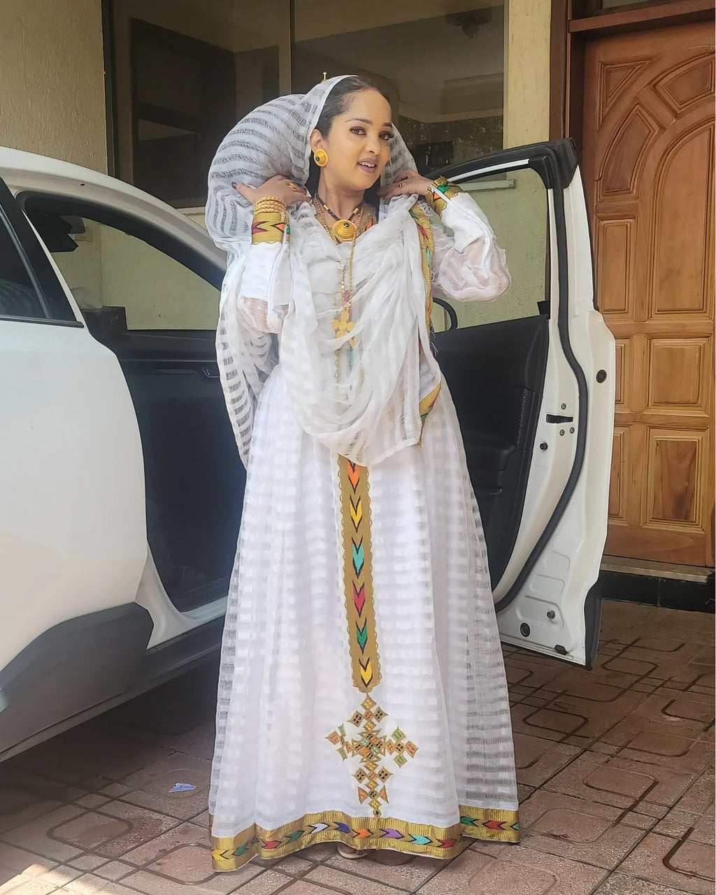 SEGEN MULTICOLOR EMBROIDERY HABESHA DRESS | ETHIOPIAN DRESS | TRADITIONAL HABESHA KEMIS