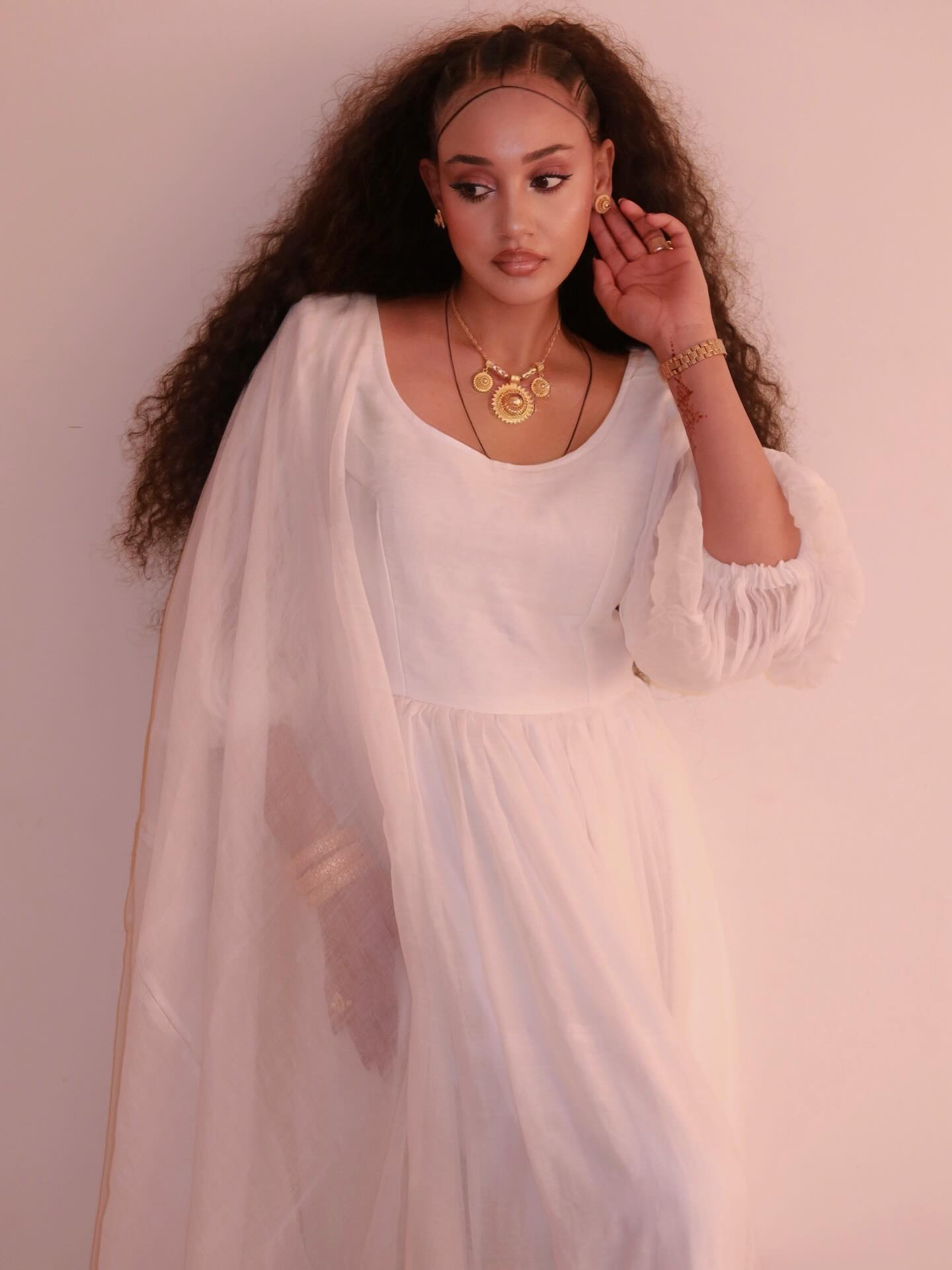 TRUFAT FLOWING LONG-SLEEVE HABESHA KEMIS | COLORFUL WOVEN HEM HABESHA DRESS | INSPIRED BY ETHIOPIAN CLOTHING