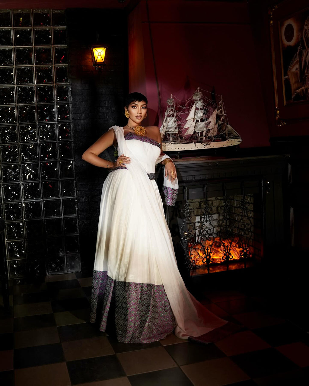 JUDI BEAUTIFUL ETHIOPIAN CLOTHING | GRACEFUL HABESHA KEMIS | OFF-SHOULDER HABESHA DRESS