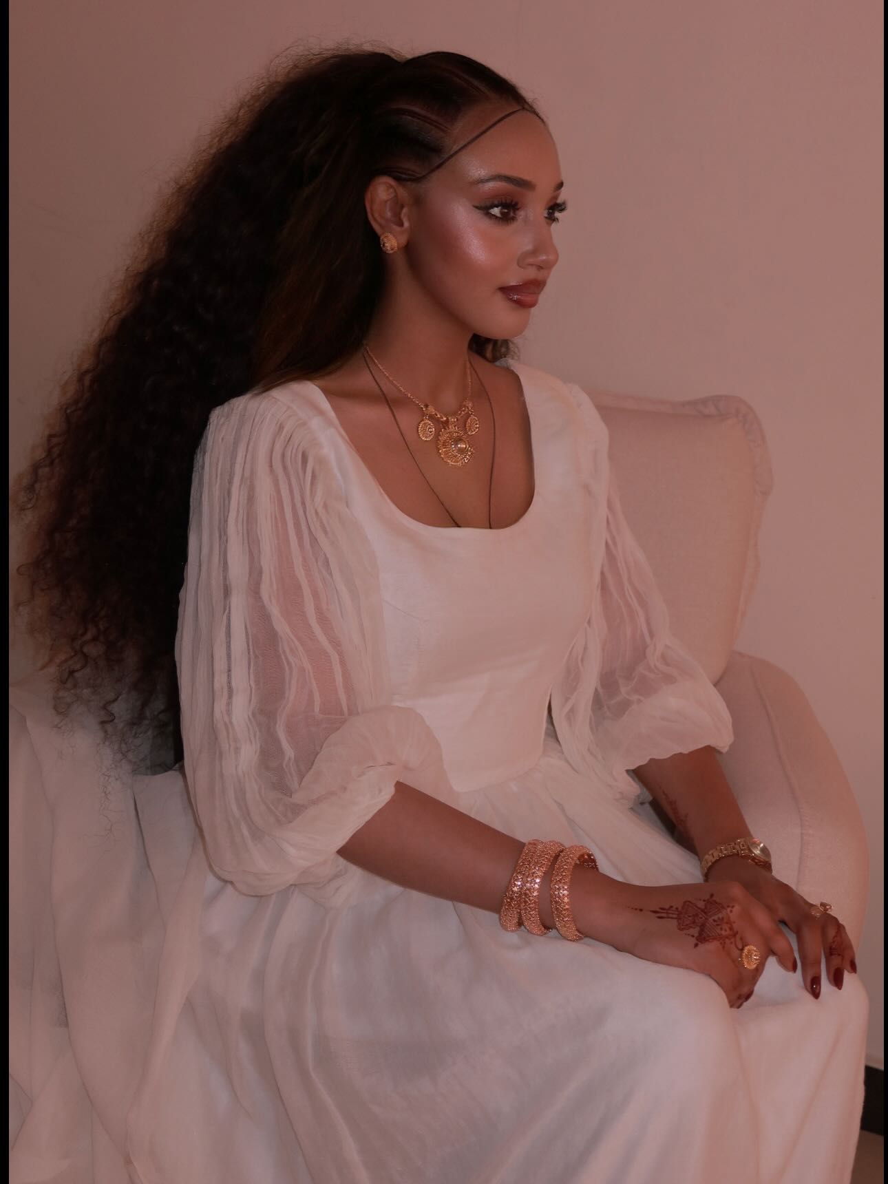TRUFAT FLOWING LONG-SLEEVE HABESHA KEMIS | COLORFUL WOVEN HEM HABESHA DRESS | INSPIRED BY ETHIOPIAN CLOTHING