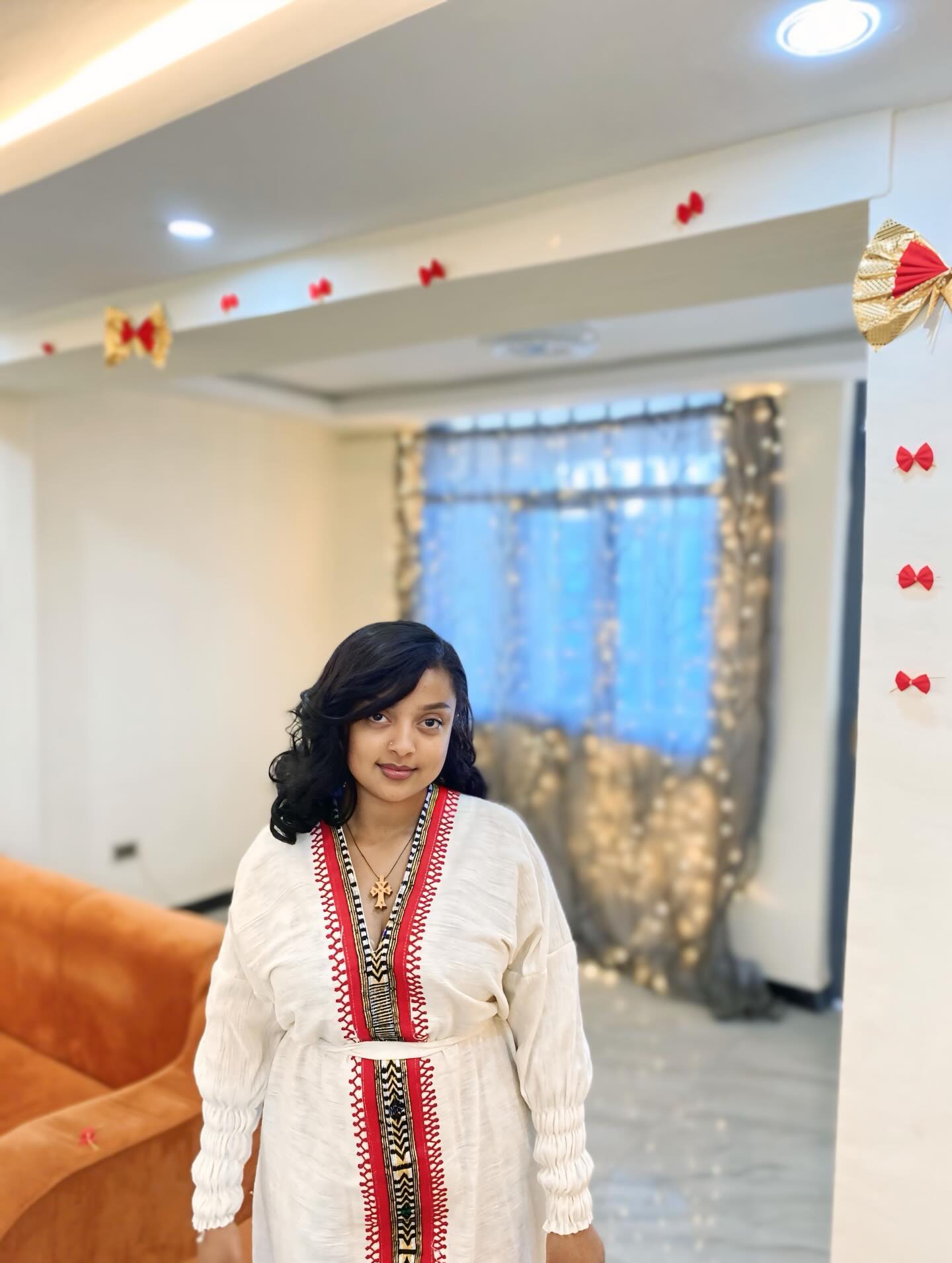 KIDAN V-NECKLINE HABESHA KEMIS | RED EMBROIDERY HABESHA DRESS | TRADITIONAL ETHIOPIAN DRESS