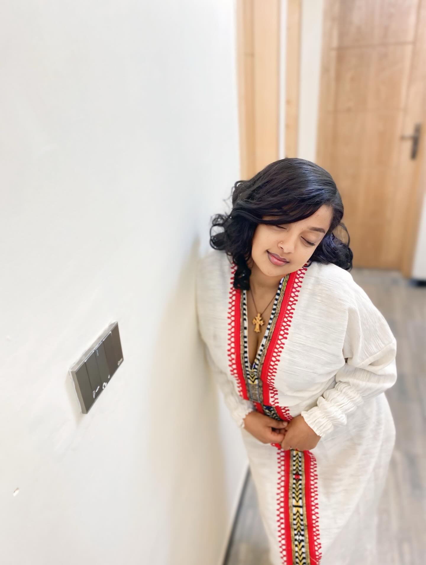 KIDAN V-NECKLINE HABESHA KEMIS | RED EMBROIDERY HABESHA DRESS | TRADITIONAL ETHIOPIAN DRESS