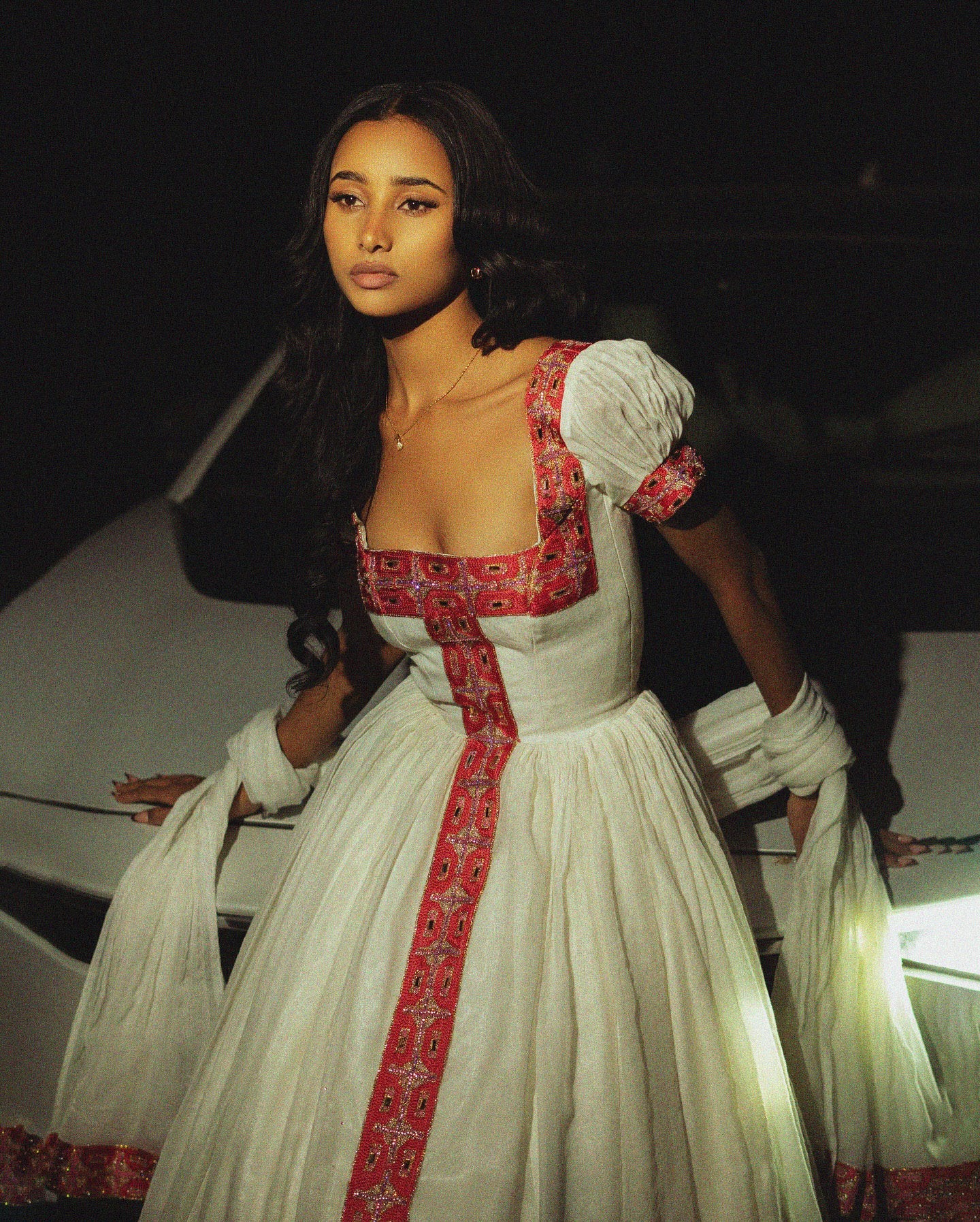 FILAGOT ETHIOPIAN HABESHA KEMIS WITH RED EMBROIDERY – MODERN CULTURAL DRESS FOR WOMEN – HABESHA FASHION