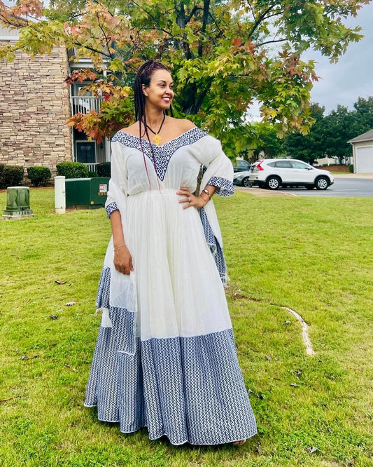Off-Shoulder Habesha Traditional Dress 