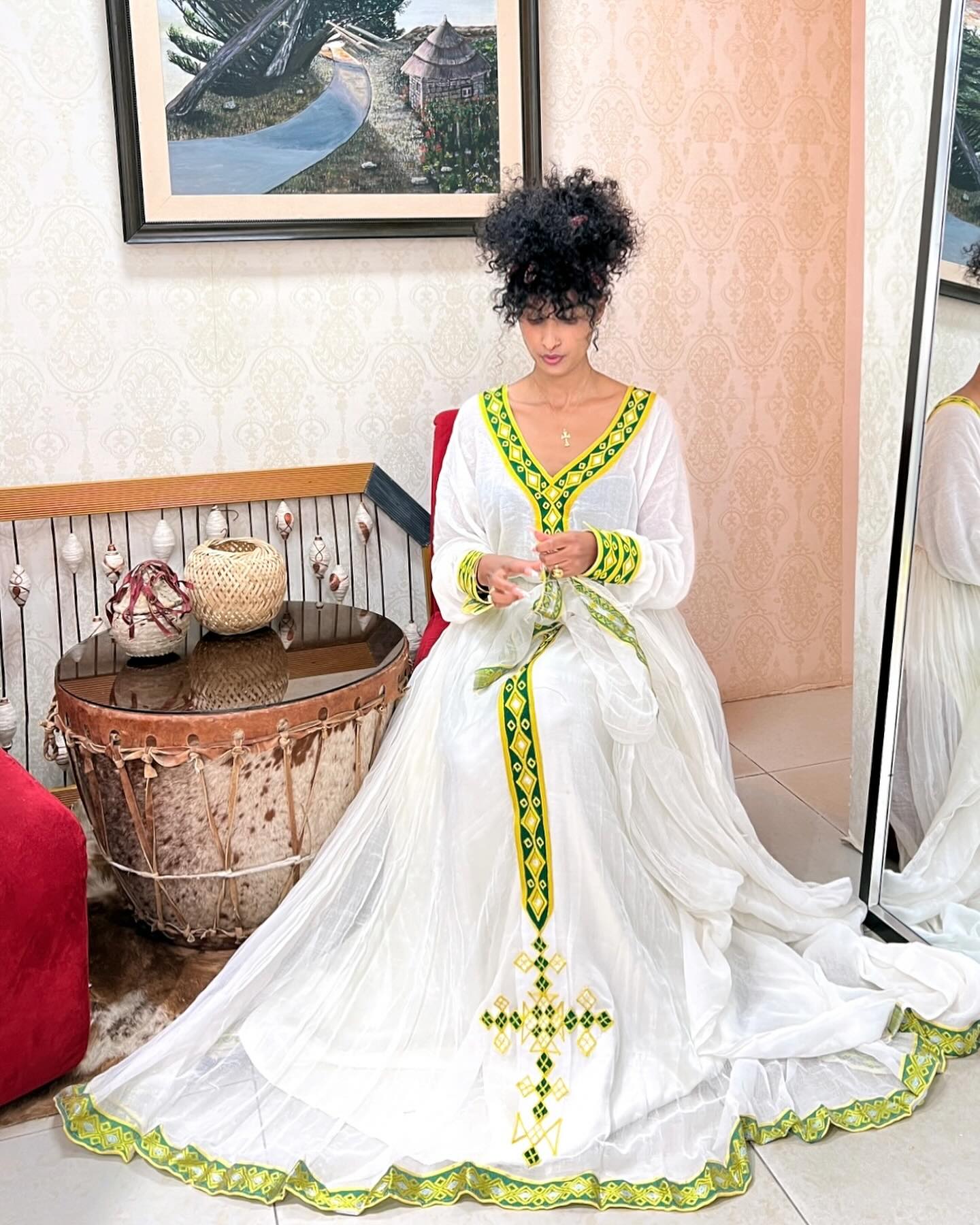 Traditional Green Embroidery Habesha Dress