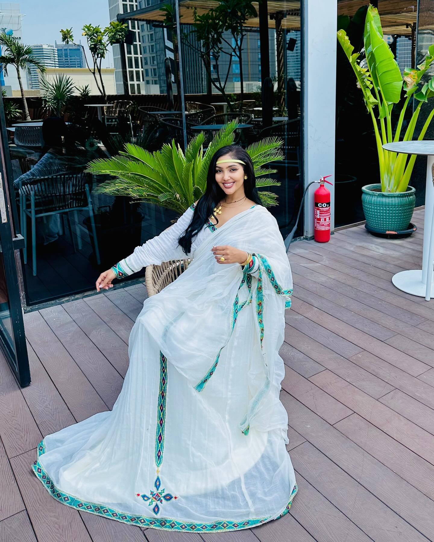 ETHIOPIAN TRADITIONAL DRESS | HABESHA CLOTH WITH BLUE EMBROIDERY