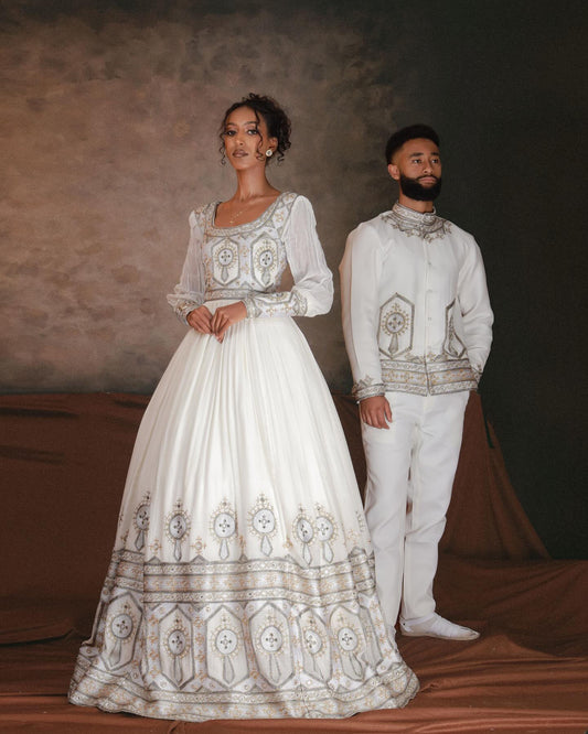ETHIOPIAN WEDDING OUTFIT FOR COUPLES | SILVER HABESHA TRADITIONAL WEAR