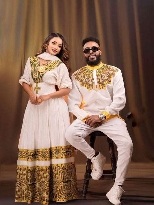 MODERN ETHIOPIAN COUPLE OUTFIT | HABESHA TRADITIONAL MATCHING SET