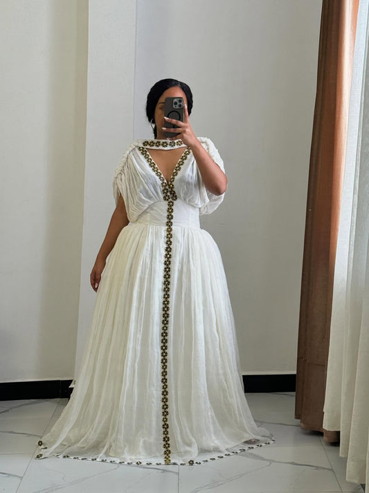 MINIMALIST ETHIOPIAN DRESS | MODERN HABESHA KEMIS IN WHITE