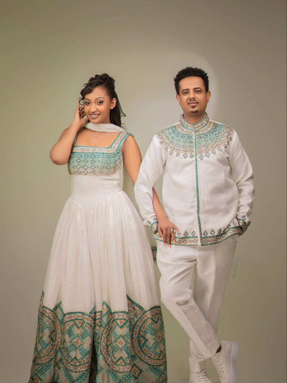 ETHIOPIAN WEDDING COUPLE OUTFITS | MATCHING HABESHA CULTURAL DRESS
