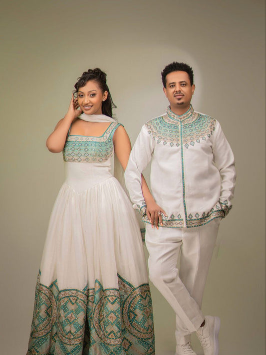 ETHIOPIAN WEDDING COUPLE OUTFITS | MATCHING HABESHA CULTURAL DRESS
