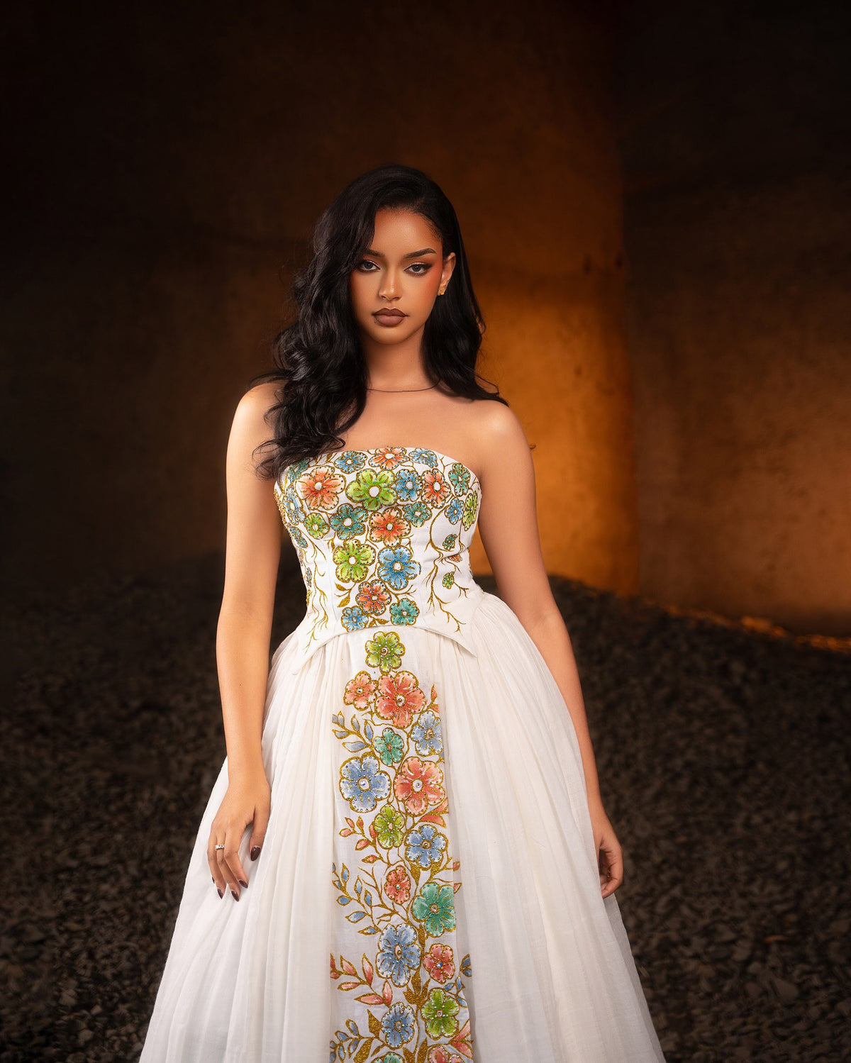 TESFA HABESHA DRESS & ERITREAN CLOTH | ETHIOPIAN WEDDING DRESS | FLORAL EMBROIDERY HABESHA KEMIS