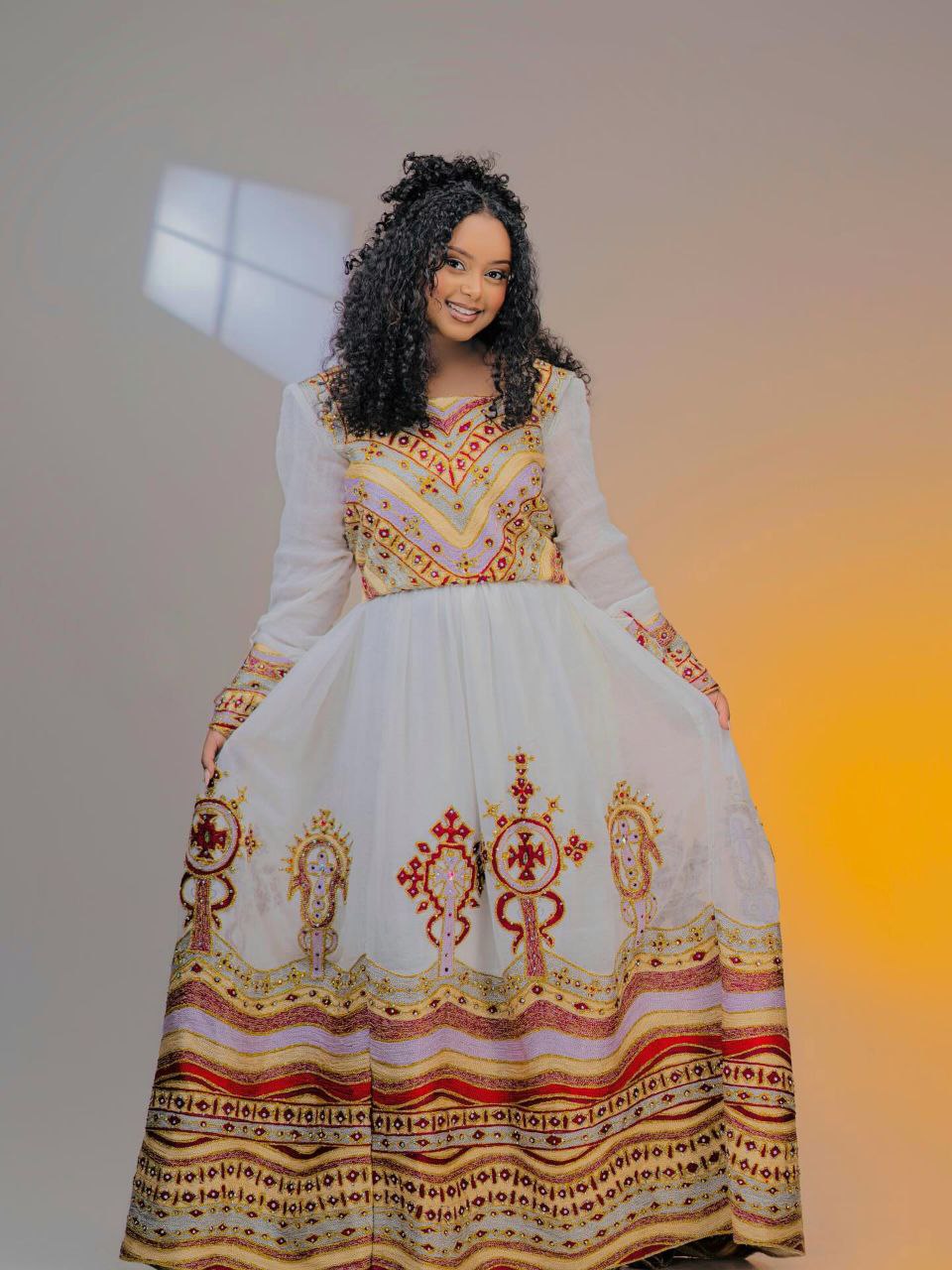 RODAS LACE EMBROIDERY HABESHA DRESS | GRACEFUL ETHIOPIAN TRADITIONAL DRESS | MULTICOLORED HABESHA KEMIS
