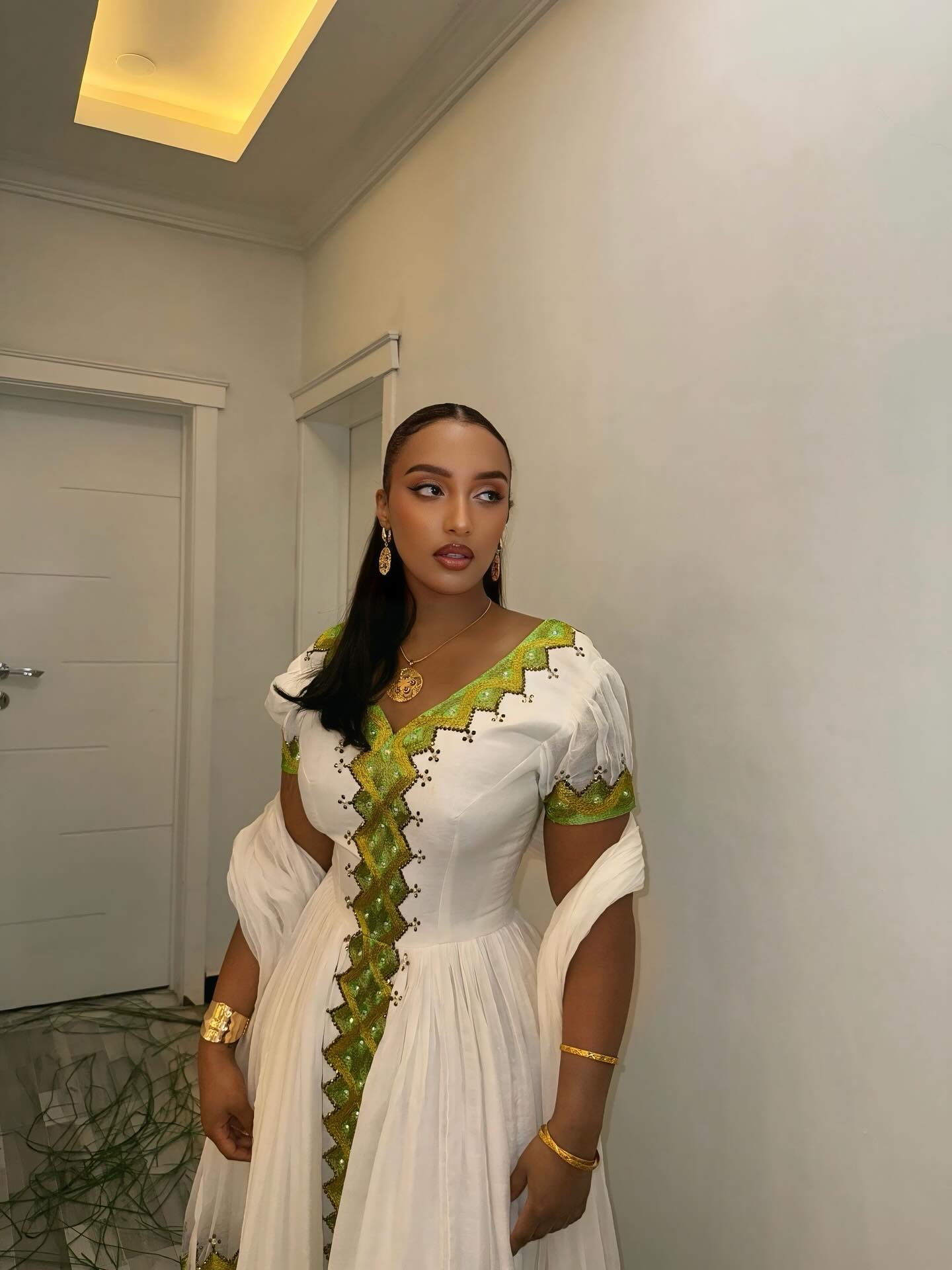 FIRTUNA GREEN AND WHITE HABESHA KEMIS | MODERN DESIGN HABESHA DRESS | ELEGANT ETHIOPIAN TRADITIONAL DRESS