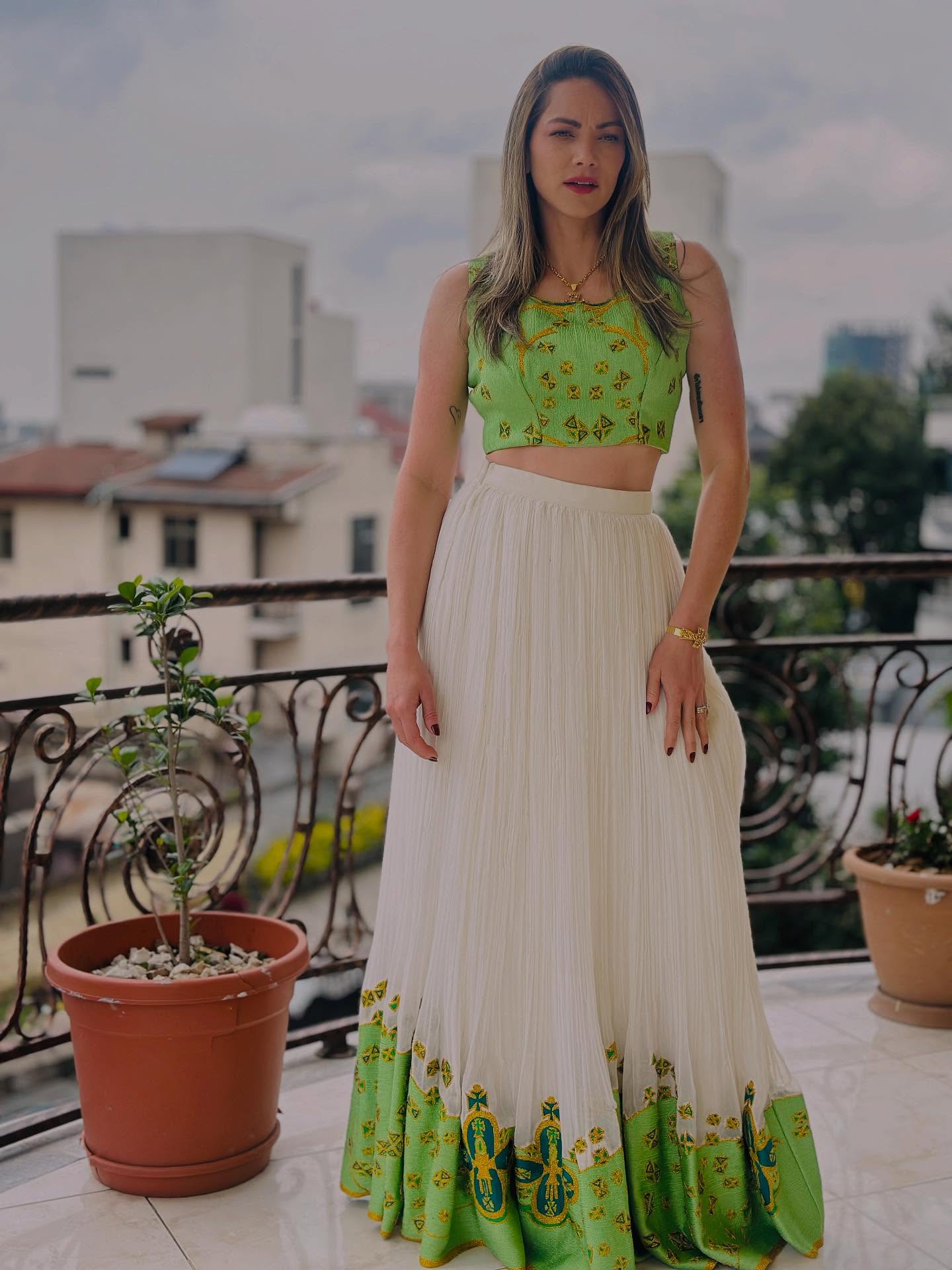 Green Embroidery Habesha kemis for events