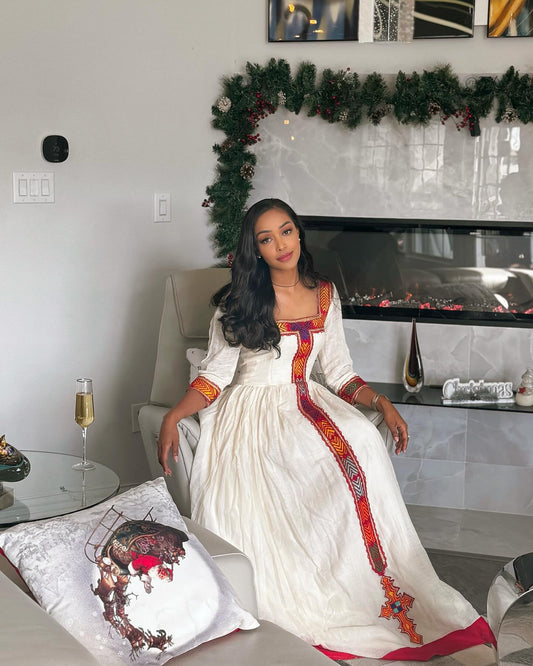 Cross And Red Embroidery Ethiopian Clothing