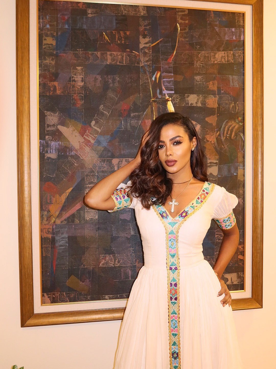ADDIS ETHIOPIAN TRADITIONAL DRESS | MULTICOLORED EMBROIDERY HABESHA KEMIS | TIMELESS HABESHA KEMIS FOR FESTIVE