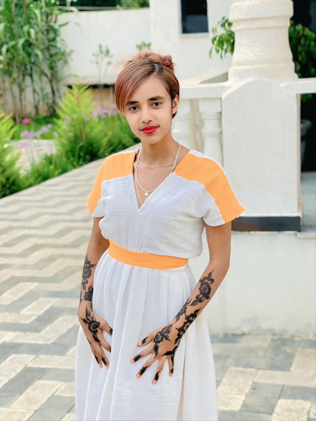 TIRUNESH SIMPLE WHITE ETHIOPIAN DRESS | YELLOW EMBROIDERY DETAIL HABESHA KEMIS| BEAUTIFUL HABESHA DRESS