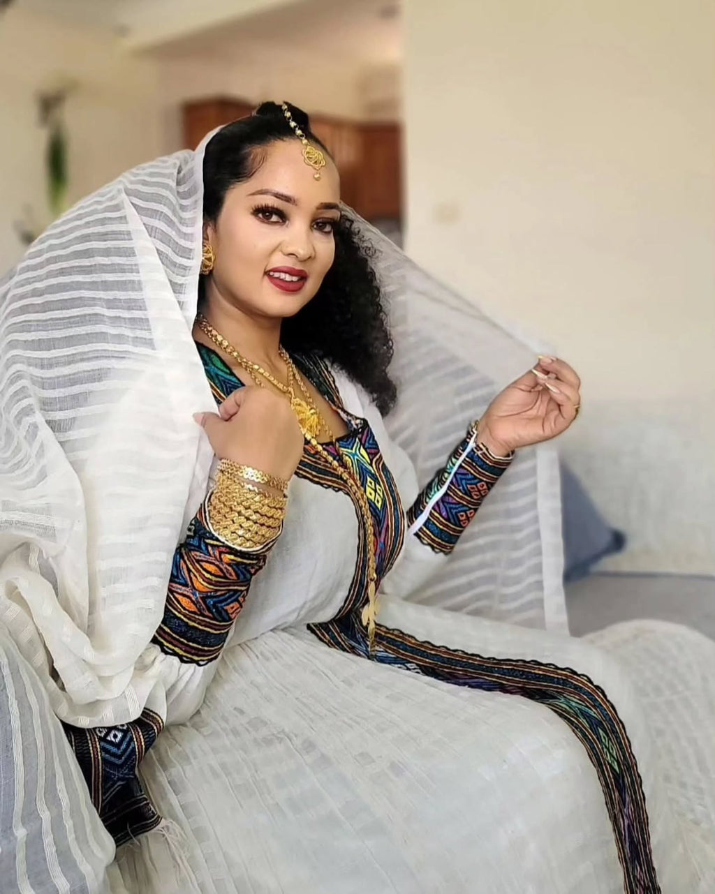 FITSUM MULTICOLOR ETHIOPIAN CLOTHING | LONG SLEEVE HABESHA DRESS | TRADITIONAL HABESHA KEMIS