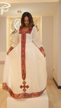 ELEGANT RED LONG SLEEVE HABESHA KEMIS – TRADITIONAL ETHIOPIAN DRESS FOR WOMEN